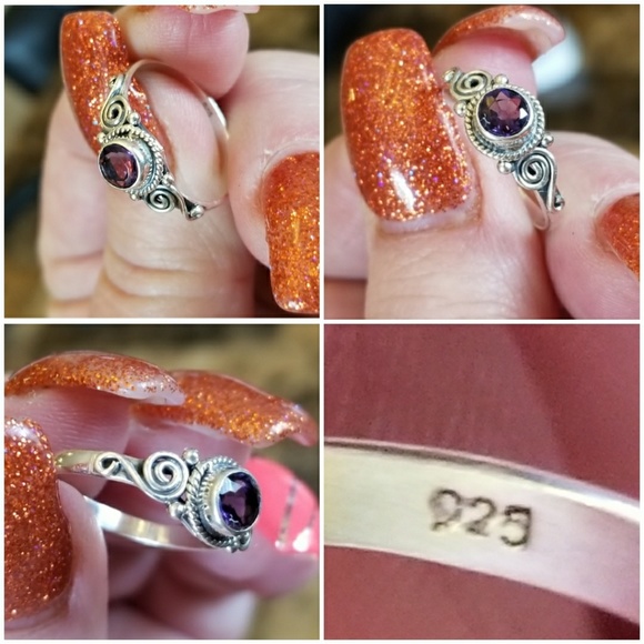 Genui 1ct Amethyst Solitaire Scroll Ring Size 7.25 - Picture 4 of 5